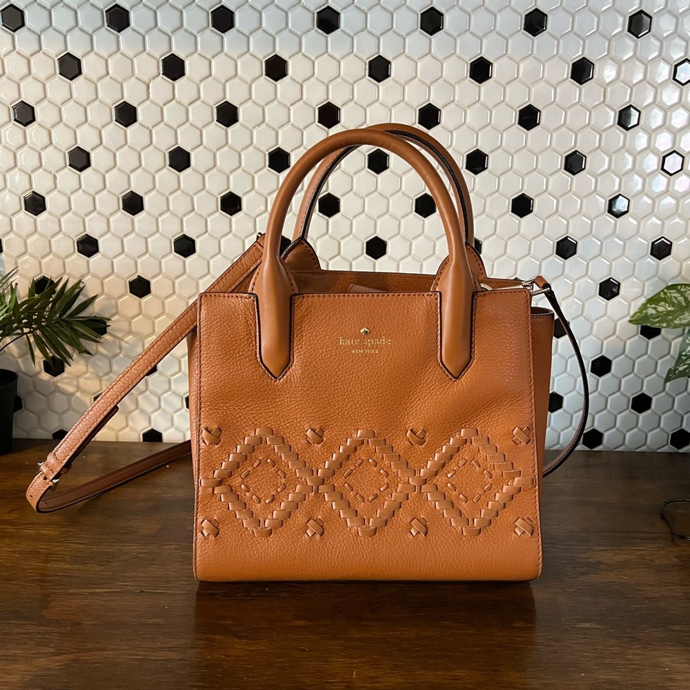 Brown Leather Crossbody Woven Detail